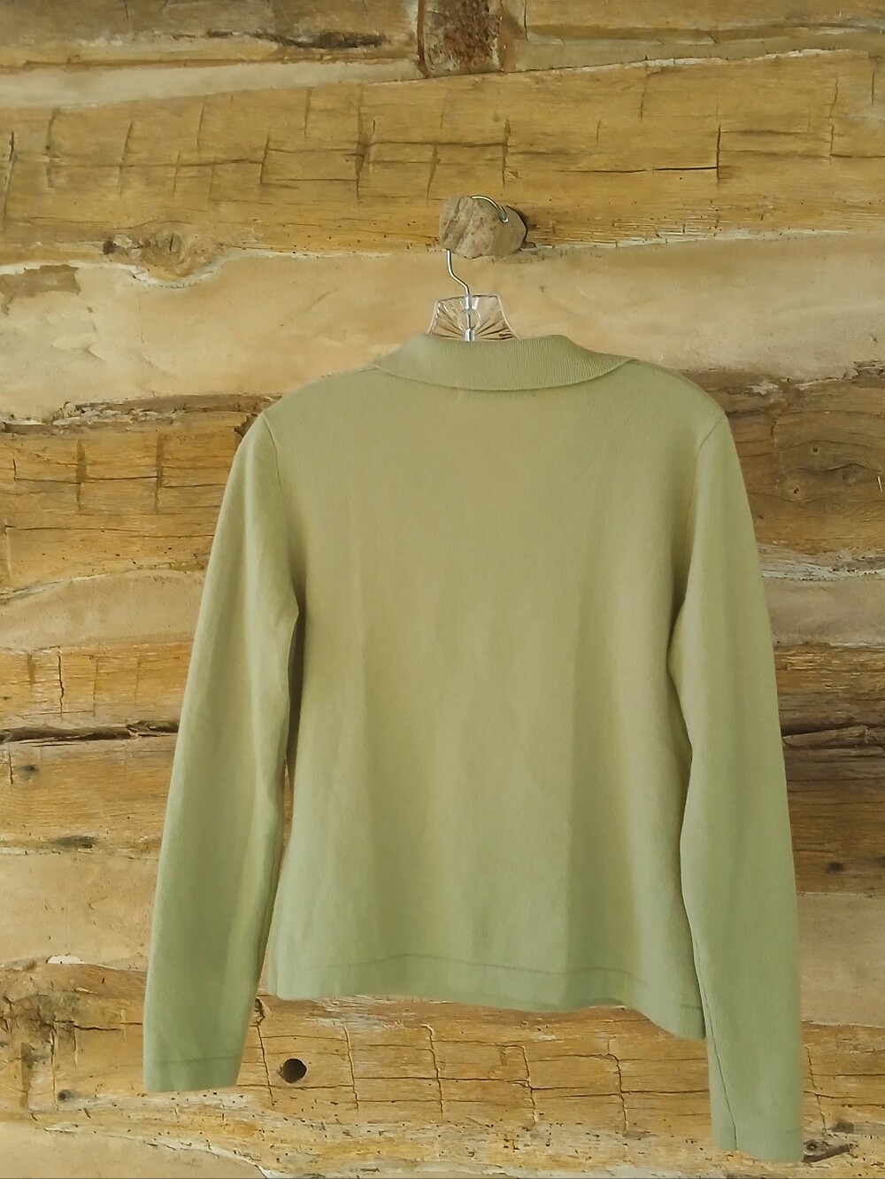 Valerie Stevens Olive Green Collared V Neck Two-Ply Cashmere Sweater Small - Picture 5 of 11